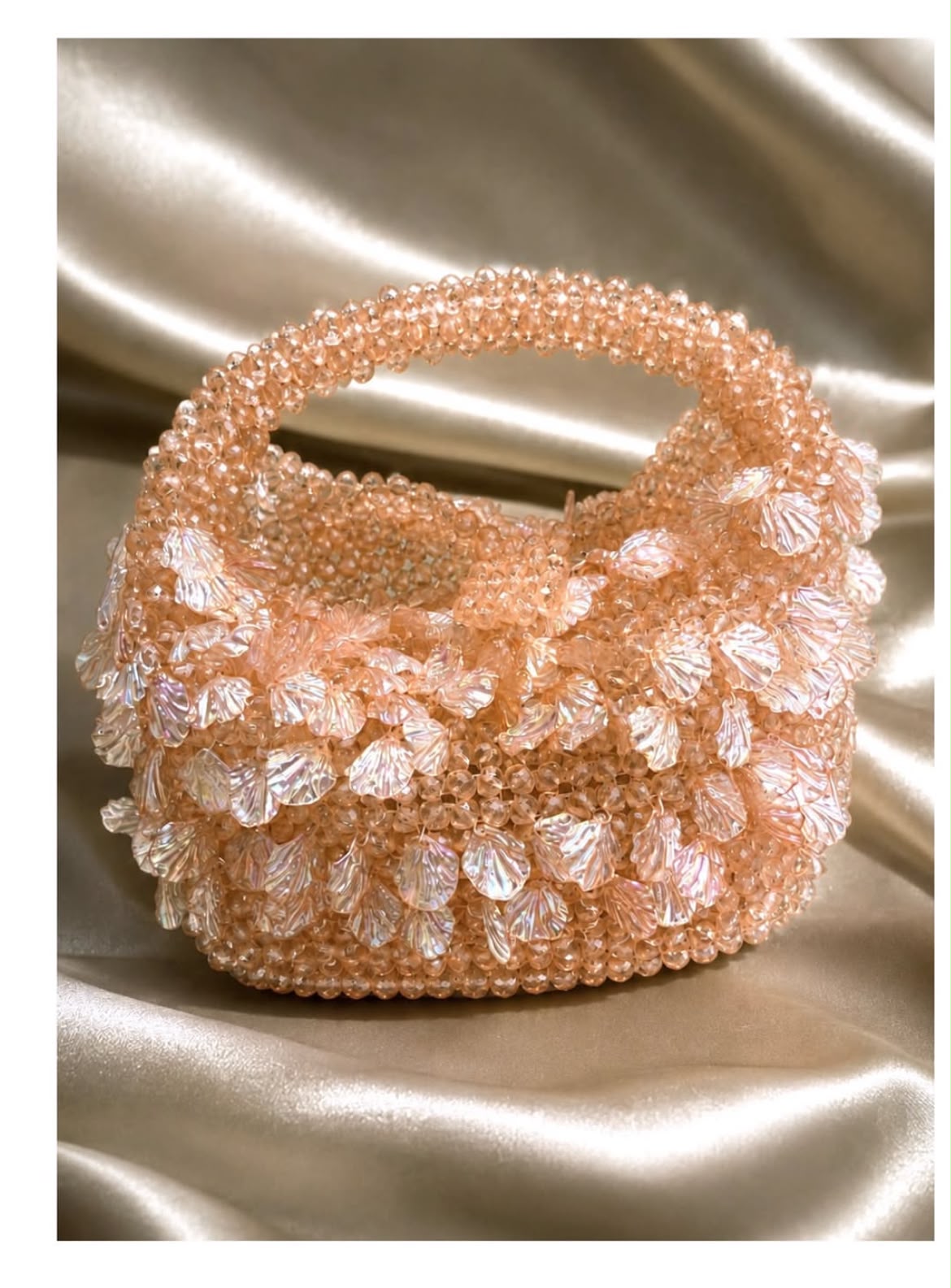 Pearl Cascade blush peach crystal basket bag